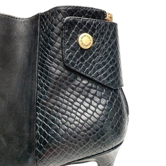 Cole Haan Grand.Os Claremont Black and‎ Smooth Embossed Leather Booties - Picture 6 of 12